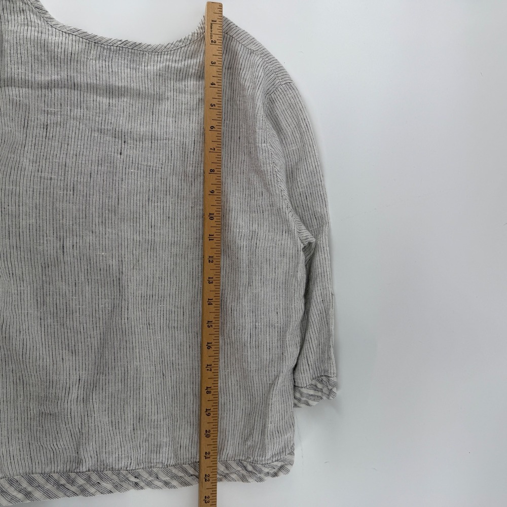 Willow 100% Linen 2 Piece Set Gray White Striped Top and Cropped Pants Womens M - Picture 8 of 11